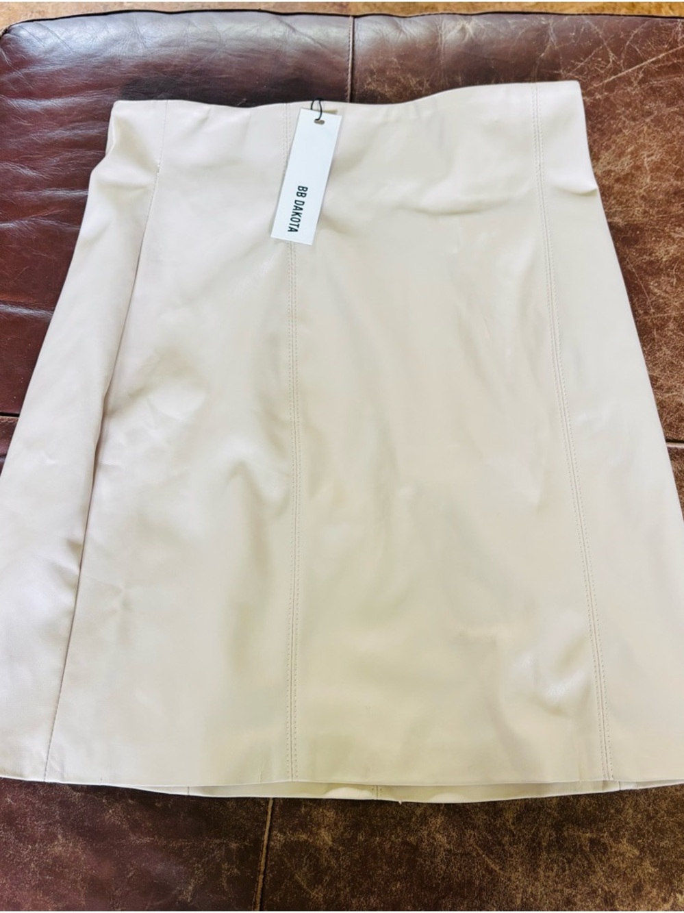BB Dakota Cream A-Line Faux Leather Skirt